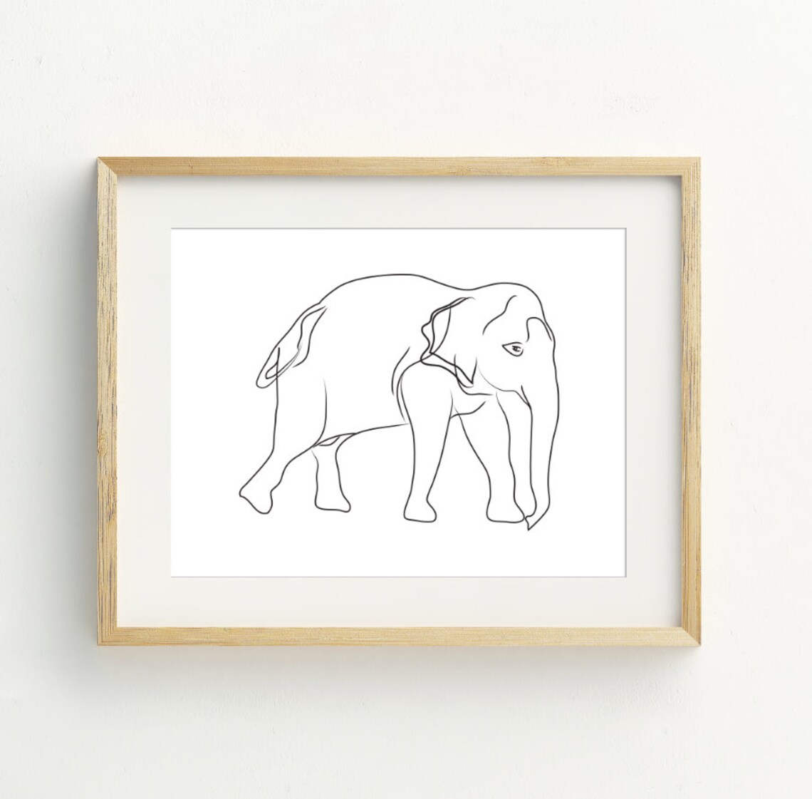 Elephant Print, Black and White Minimalist Line Art - Image 2