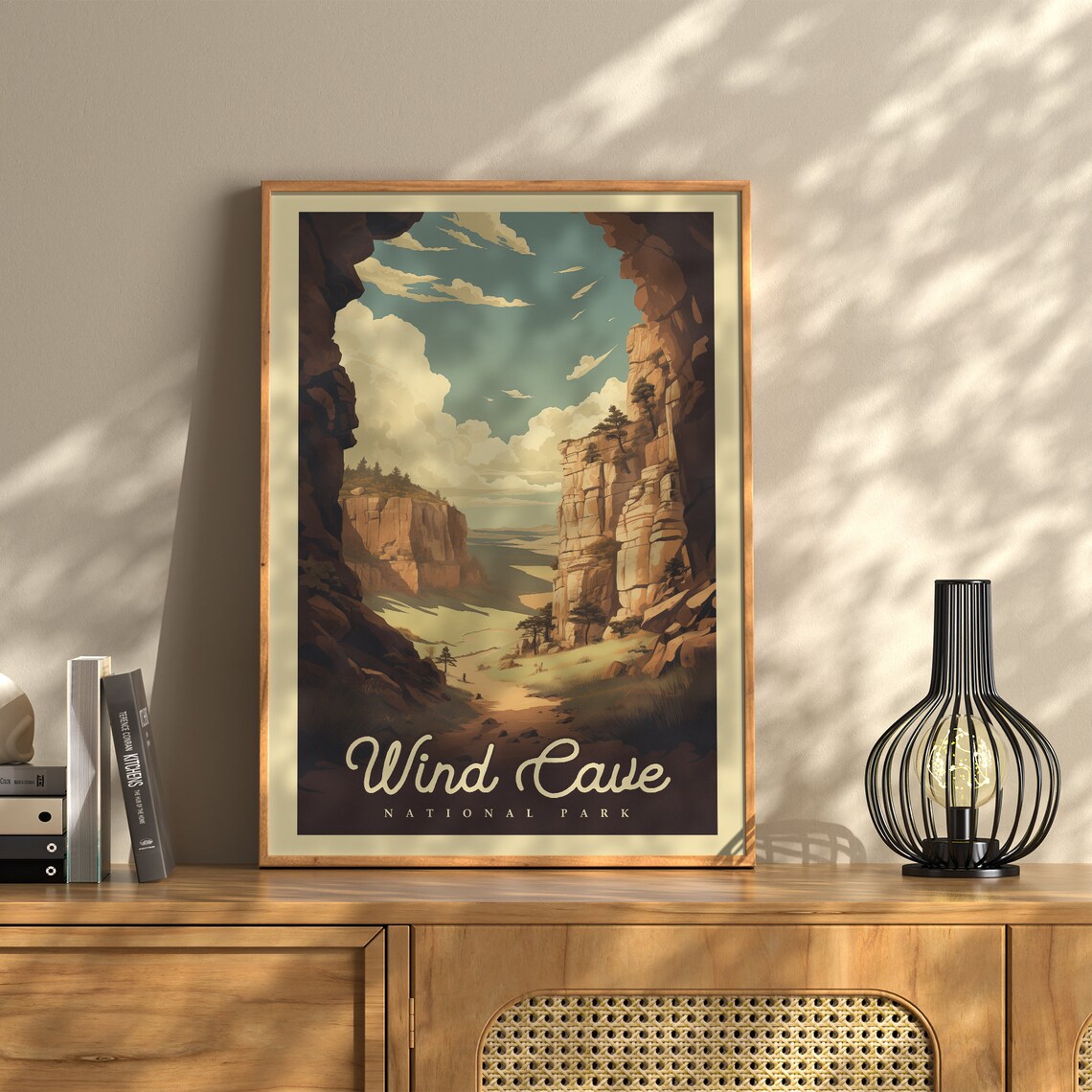 Wind Cave National Park Red Rock Canyon Trail Vintage Travel Poster