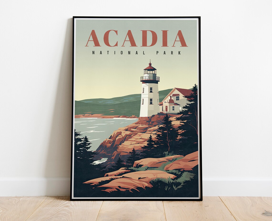 Acadia National Park Lighthouse, Maine Travel Poster