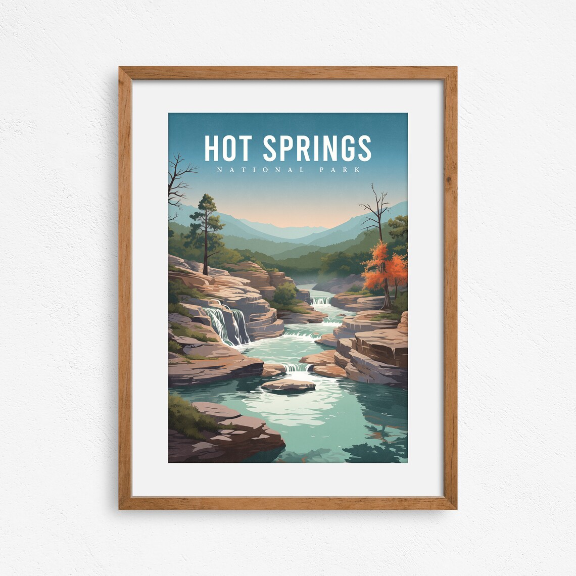 Hot Springs National Park Waterfall Gorge Vintage Travel Poster - Image 3