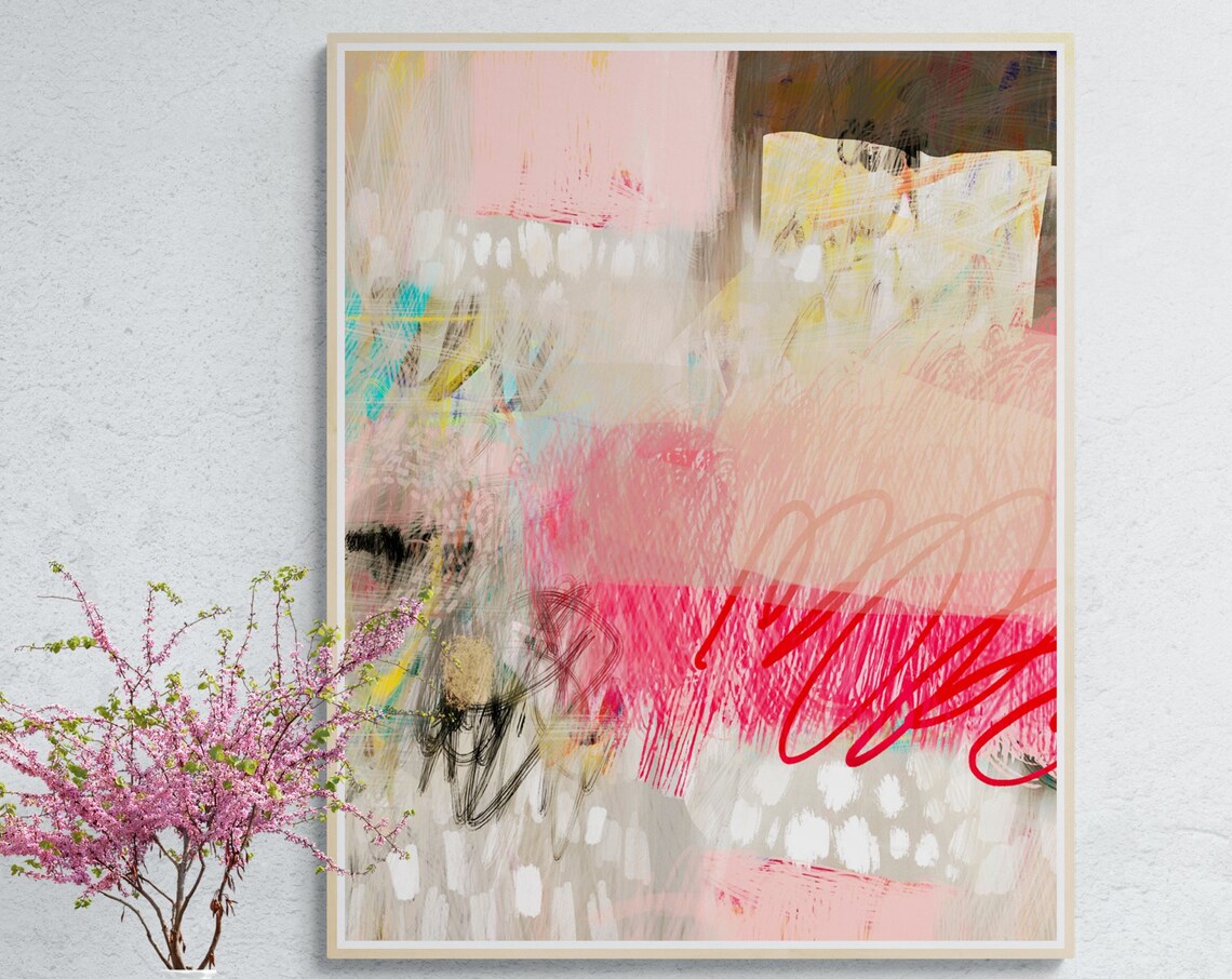 Magenta-Beige Abstract Wall Art Print, Modern - Image 4