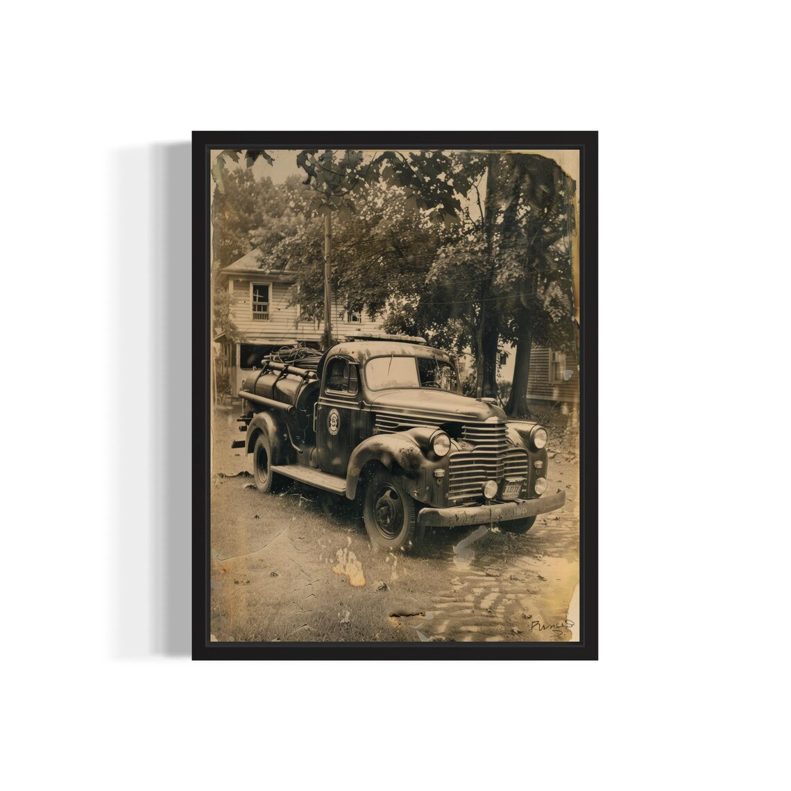 Vintage Fire Truck Antique Sepia Photo Classic Fire Department Poster