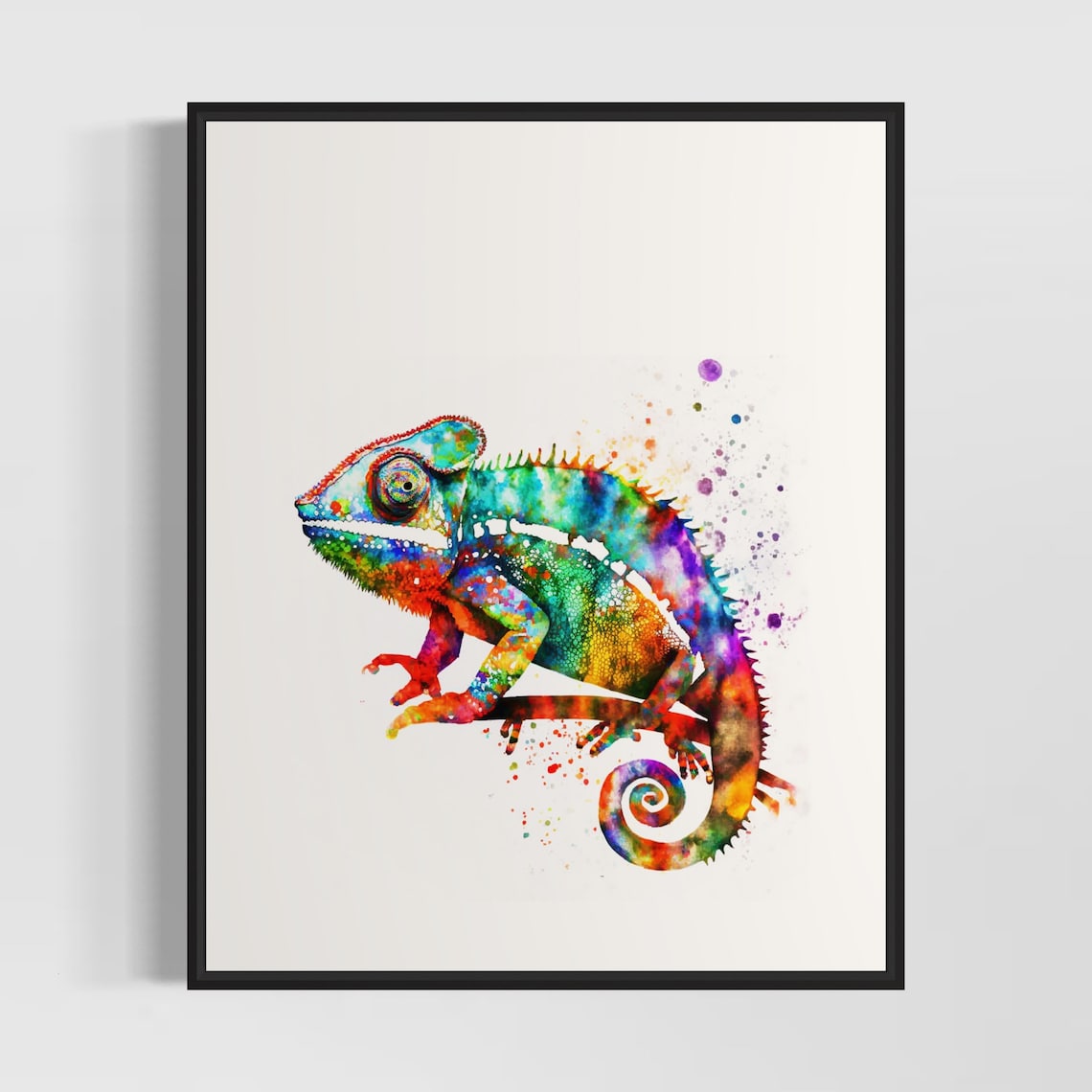 Curious Chameleon Clinging To A Branch Watercolor Art Poster