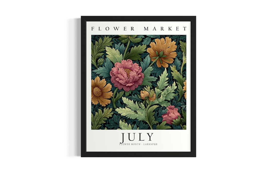 Flower Market July Larkspur Birth Month Flower Botanical Poster