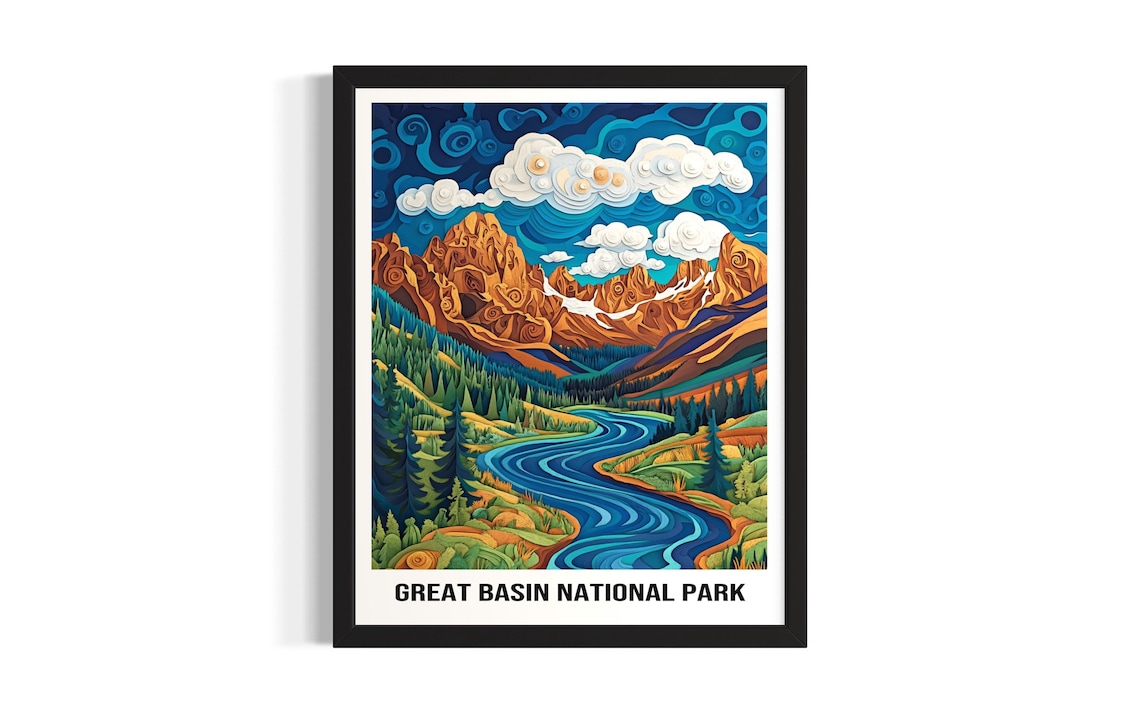 Great Basin National Park Colorful Mountain River Art Poster