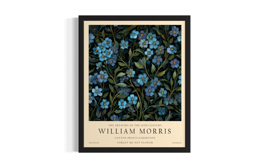 Blue Forget Me Not William Morris Cotton Prints Exhibition Poster