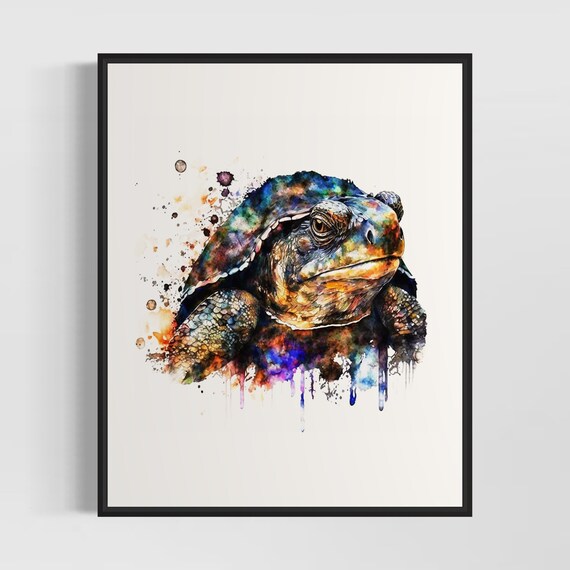 Alligator Snapping Turtle Swimming Watercolor Reptile Poster Artwork