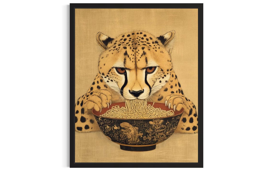 Cheetah Animal Kitchen Ramen Poster Art Print Wall Original Painting Artwork Decor