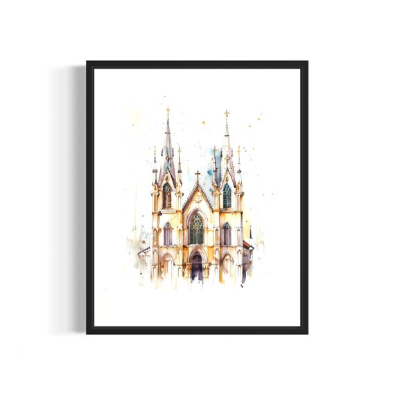 Majestic Gothic Cathedral Front With Twin Spires Religious Poster