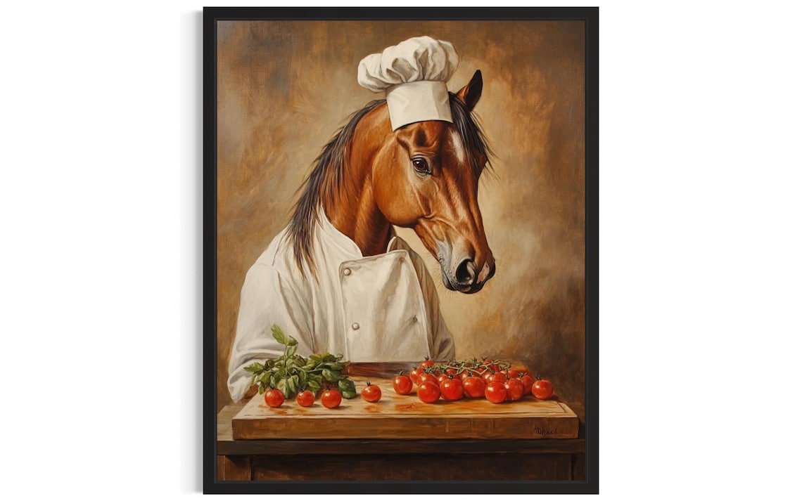 Horse Chef Oil Painting Portrait Equestrian Kitchen Decor Poster