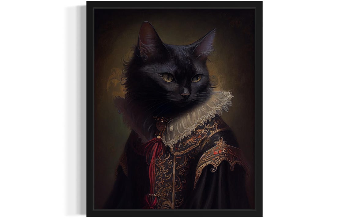 Black Cat in Royal Elizabethan Ruff and Embroidered Gown Poster