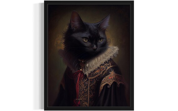 Black Cat in Royal Elizabethan Ruff and Embroidered Gown Poster