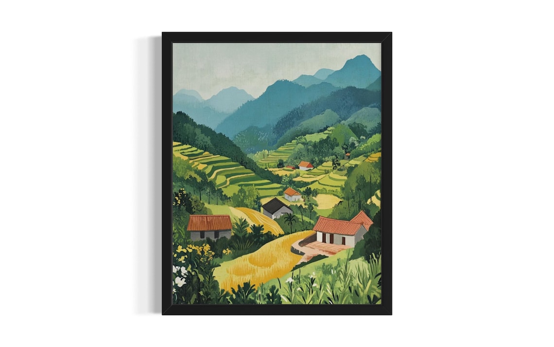 Vietnam Rice Terraces Mountain Valley Vintage Style Countryside Poster