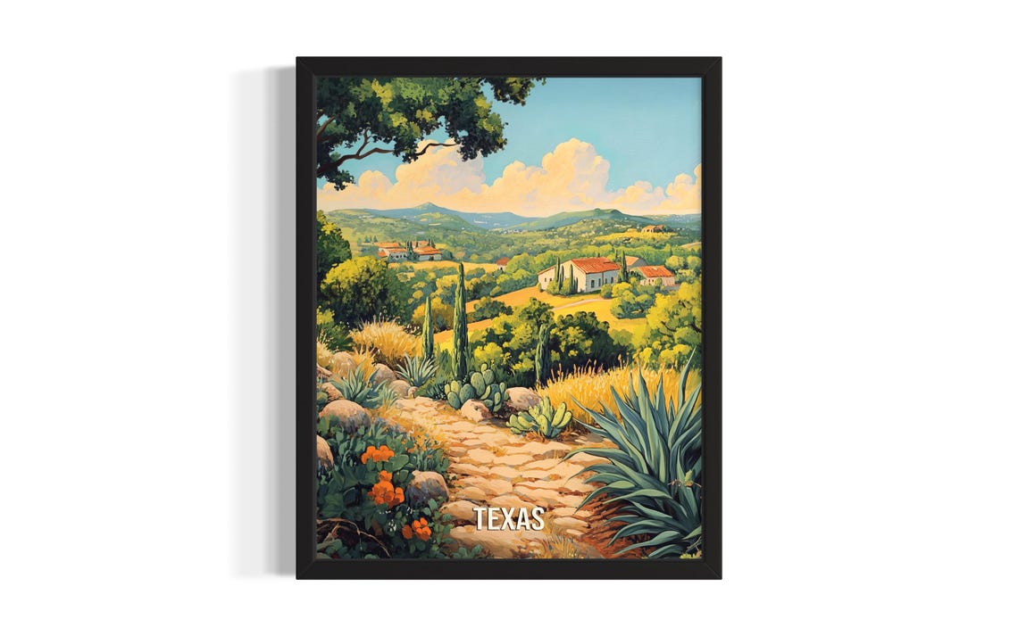 Texas Hill Country Stone Path Cypress Agave Villa View Poster