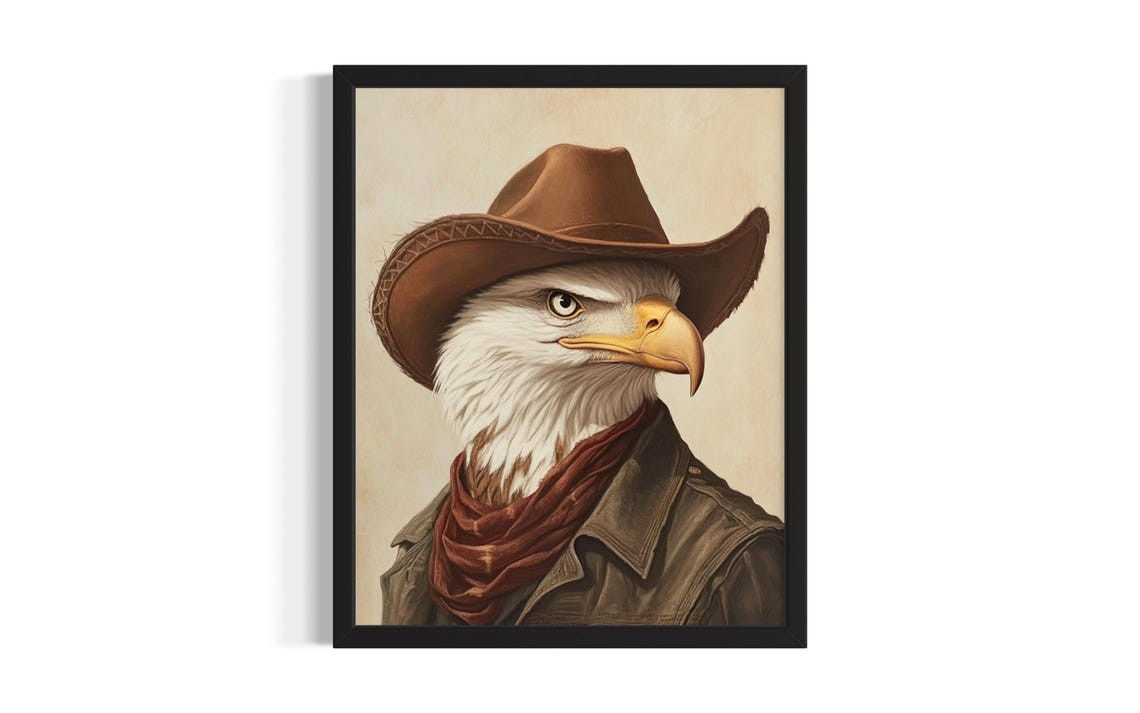 Bald Eagle Wearing Cowboy Hat Western Portrait Poster Art Piece