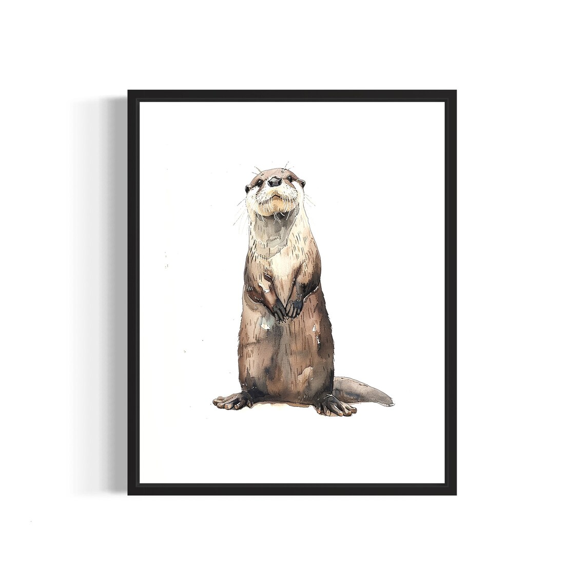 Playful River Otter Pup Watercolor Animal Art Portrait Poster