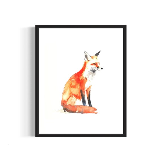 Fiery Red Fox Autumn Watercolor Woodland Animal Portrait Poster