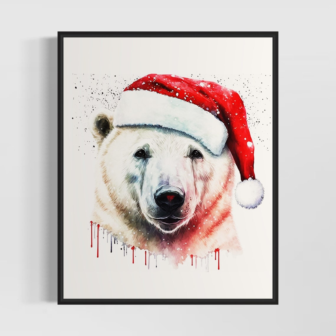 Polar Bear in a Santa Hat Christmas Winter Wonderland Poster Artwork