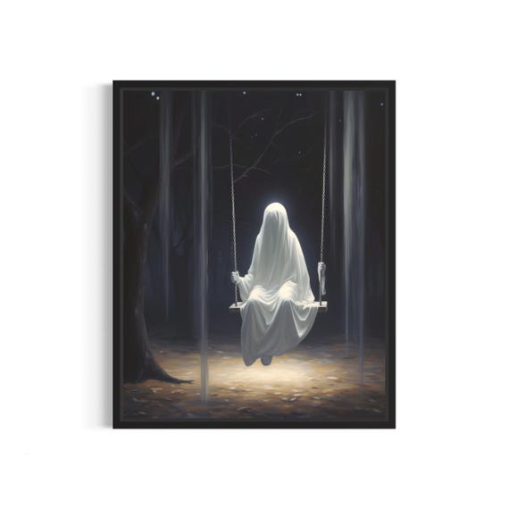 Ghost And Swing Art Print Vintage Gothic Wall Art Painting Decor Photo