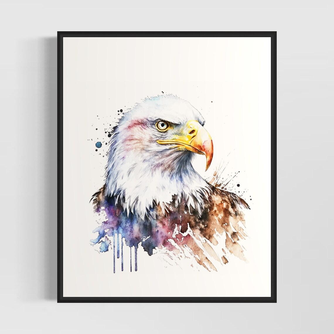 Bald Eagle Head With a Fierce Proud Profile in Watercolor Poster