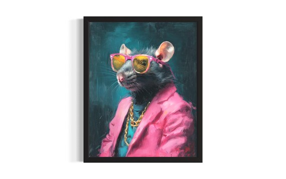 Funky Rat in Pink Suit with Pink Sunglasses and Gold Chain Poster