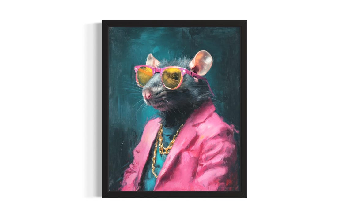 Funky Rat in Pink Suit with Pink Sunglasses and Gold Chain Poster