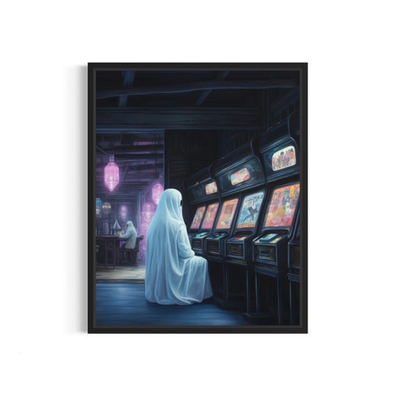 Ghost At Arcade Art Print Vintage Gothic Wall Art Painting Decor Photo