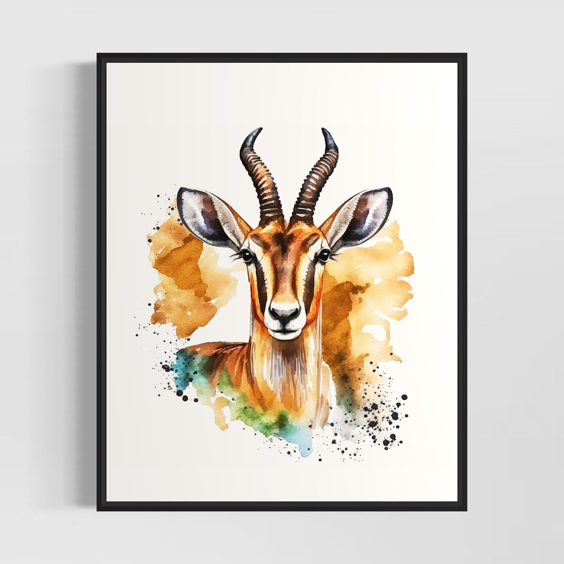 Gazelle Head Portrait Watercolor Antelope Wildlife Art Poster