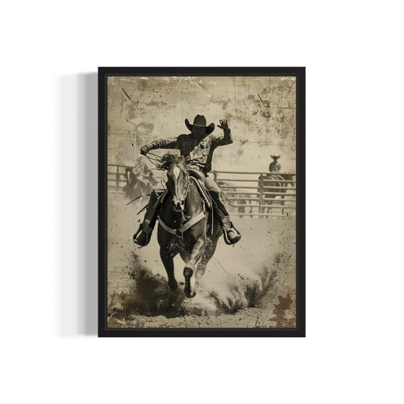 Rodeo Scene Poster Art Print Vintage Gothic Wall Art Painting Decor Photo