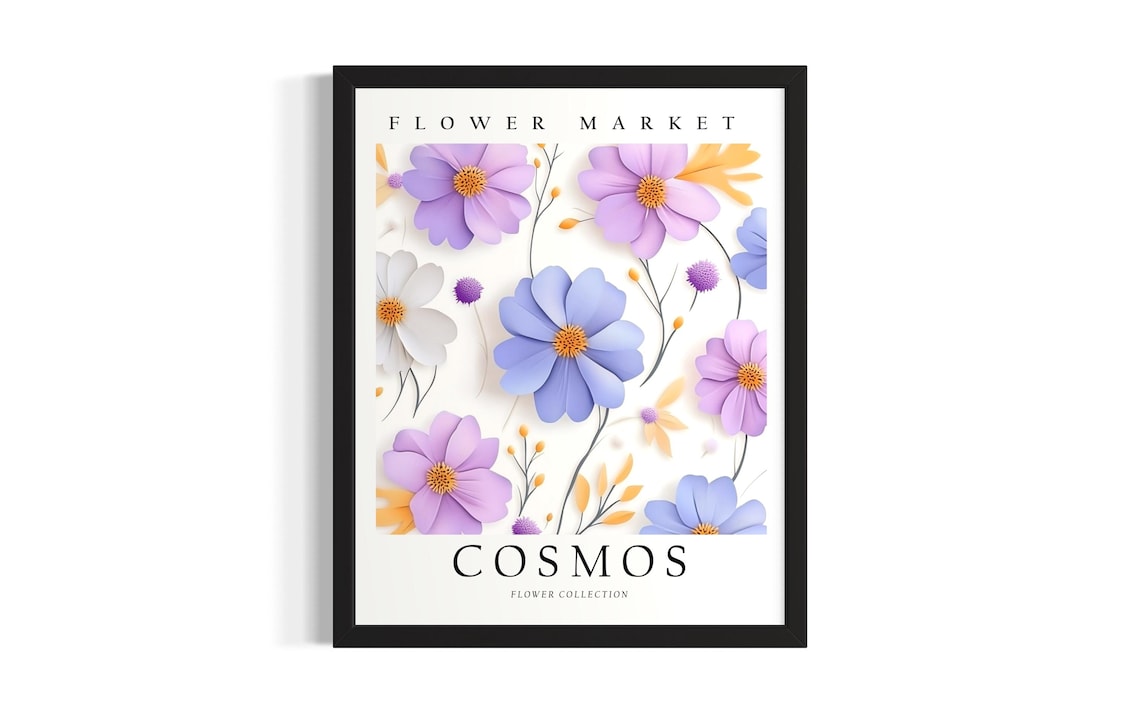 Purple Cosmos Wildflower Flower Market Collection 3D Paper Poster