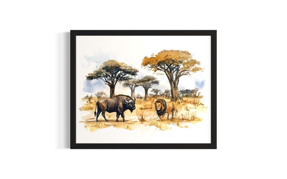 Wolf And Lion Animal In Harmony Forest Wildlife Poster Art Print Living Room Wall Original Painting Artwork Decor