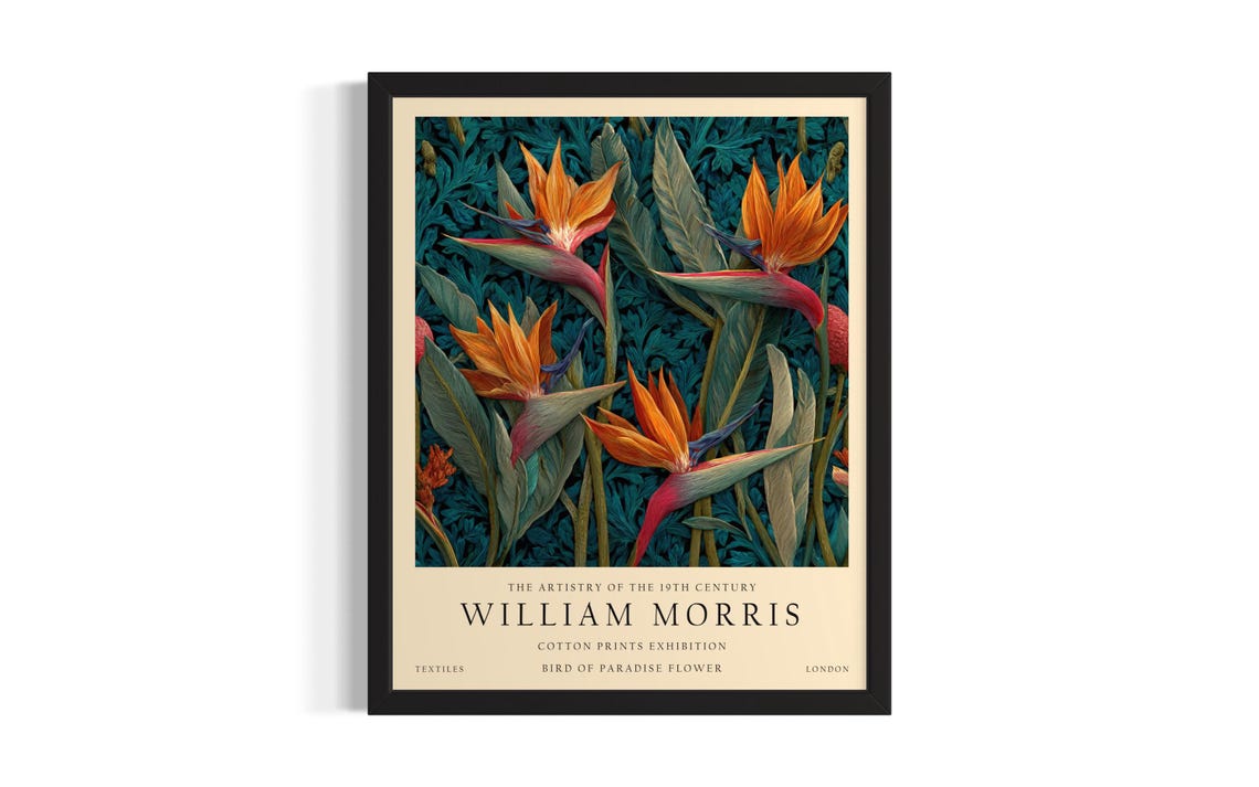 Bird of Paradise William Morris Exotic Cotton Prints Vintage Poster