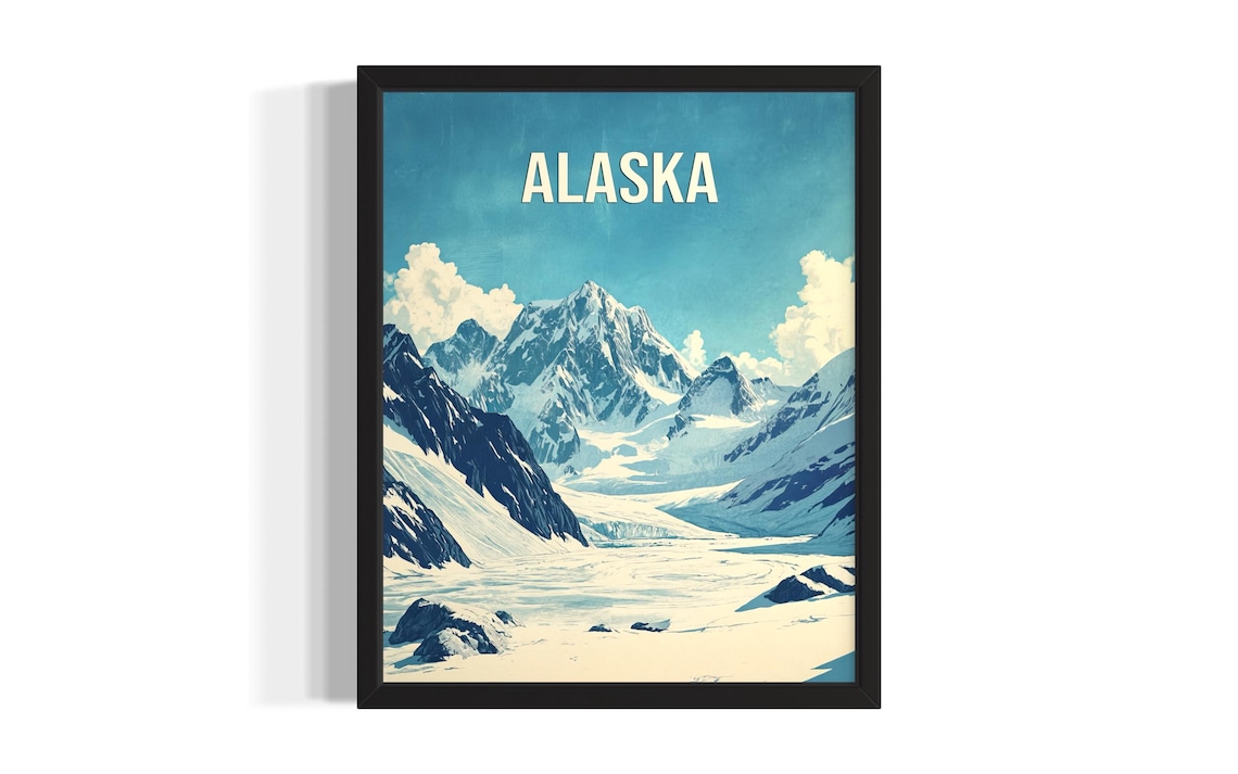Alaska Glacier Snow Mountain Valley Blue Winter Travel Poster