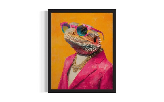 Bearded Dragon Animal Poster Art Print Living Room Wall Original Painting Artwork Decor