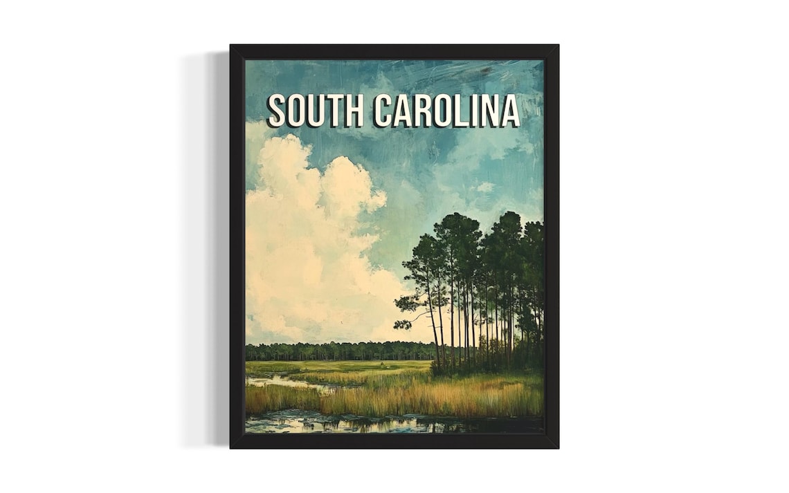 South Carolina Summer Marsh Pine Forest Vintage Travel Poster