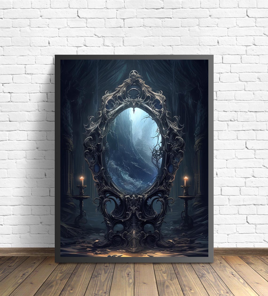 Cursed Gothic Mirror Between Two Candles Dark Mystery Poster