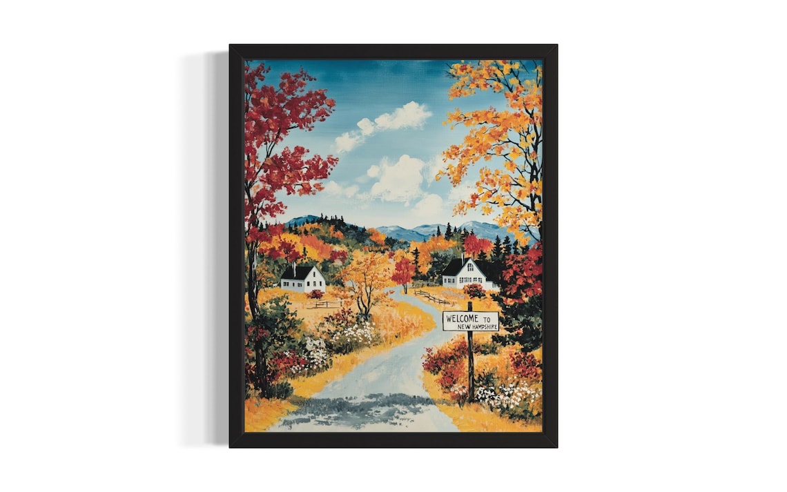Welcome to New Hampshire Autumn Country Road Fall Travel Poster