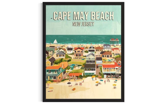 Cape May Beach New Jersey Usa Poster Art Print Living Roomwall Original Painting Artwork Decor