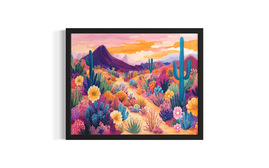 Desert Landscape Poster Art Print Living Room Wall Original Painting Artwork Decor