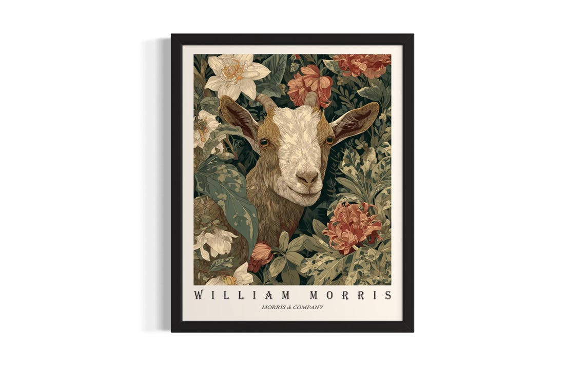William Morris Goat Floral Portrait Vintage Botanical Poster