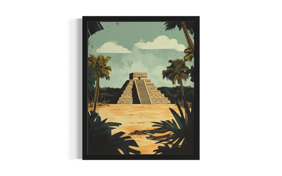 Chichen Itza Mexico Landscape Poster Art Print Living Room Wall Original Painting Artwork Decor