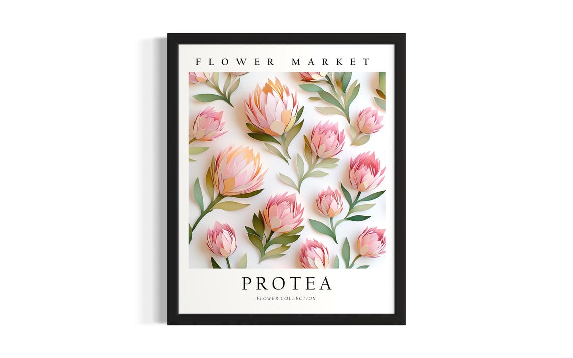 Protea Flower Market 3D Paper Cut Pink Floral Botanical Art Poster