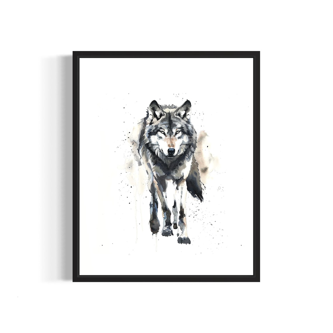 Grey Wolf Head Watercolor Wild Canine Animal Portrait Poster