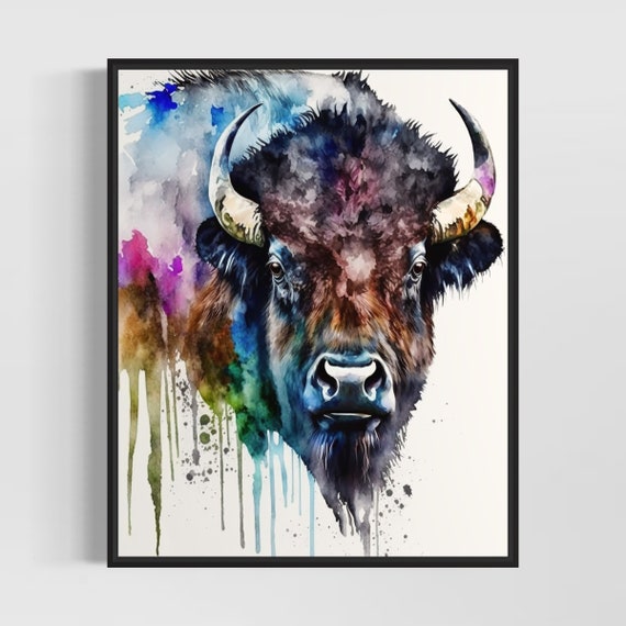 Colorful Bison Watercolor Art Print Painting Wall Decor Original Artwork By Artist