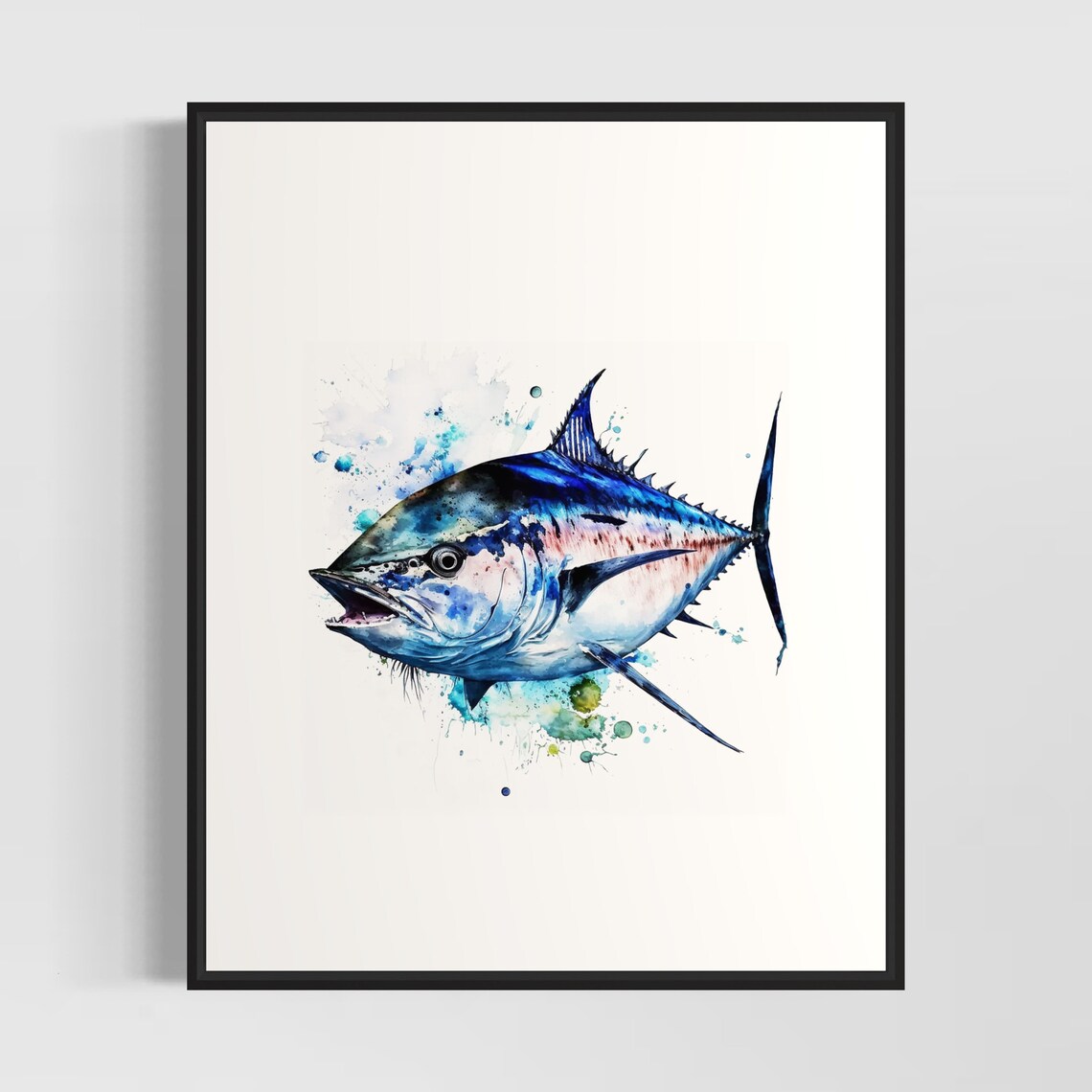 Bluefin Tuna Swimming Through Blue Watercolor Ocean Art Poster