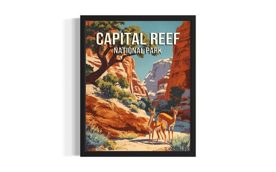 Capitol Reef National Park Desert Deer Red Rock Travel Poster