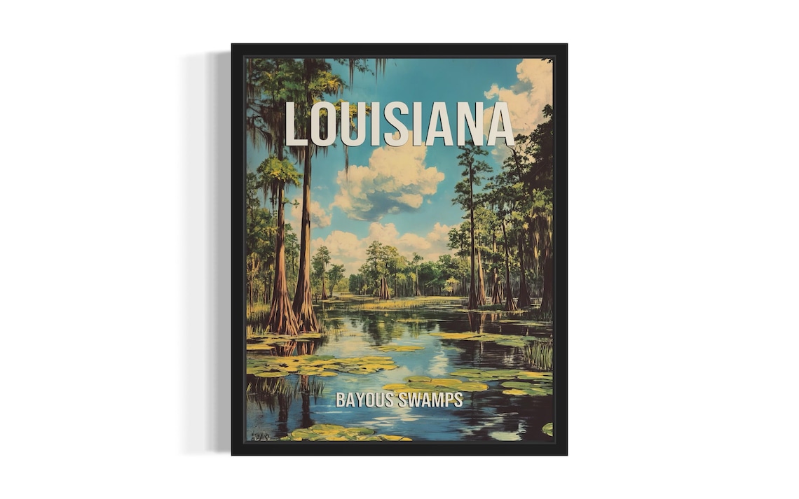 Louisiana Bayou Swamp Cypress Wetlands Vintage Travel Poster