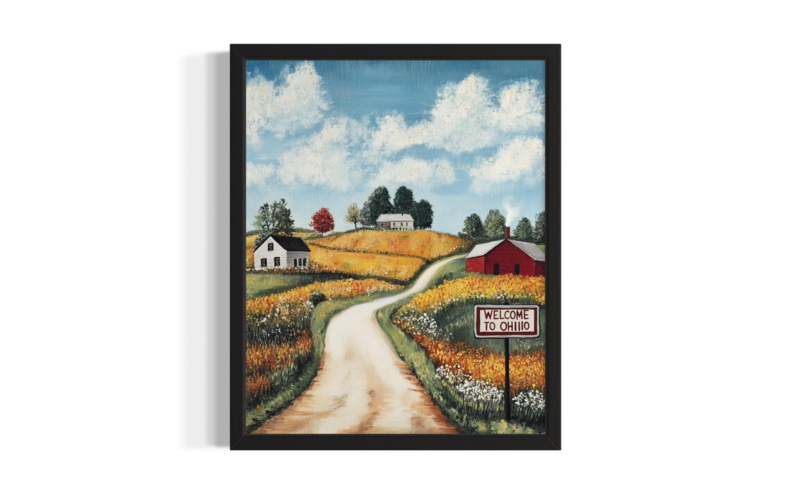 Welcome To Ohio Fall Countryside Folk Painting Travel Poster