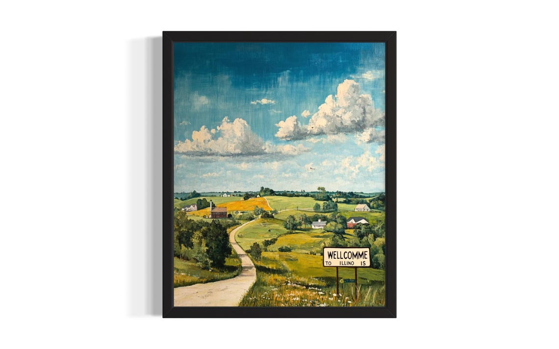 Rustic Country Road Illinois Welcome Sign Summer Landscape Poster