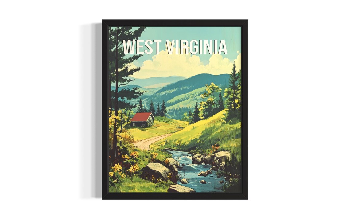 West Virginia Canaan Valley Mountain Cabin Vintage Travel Poster